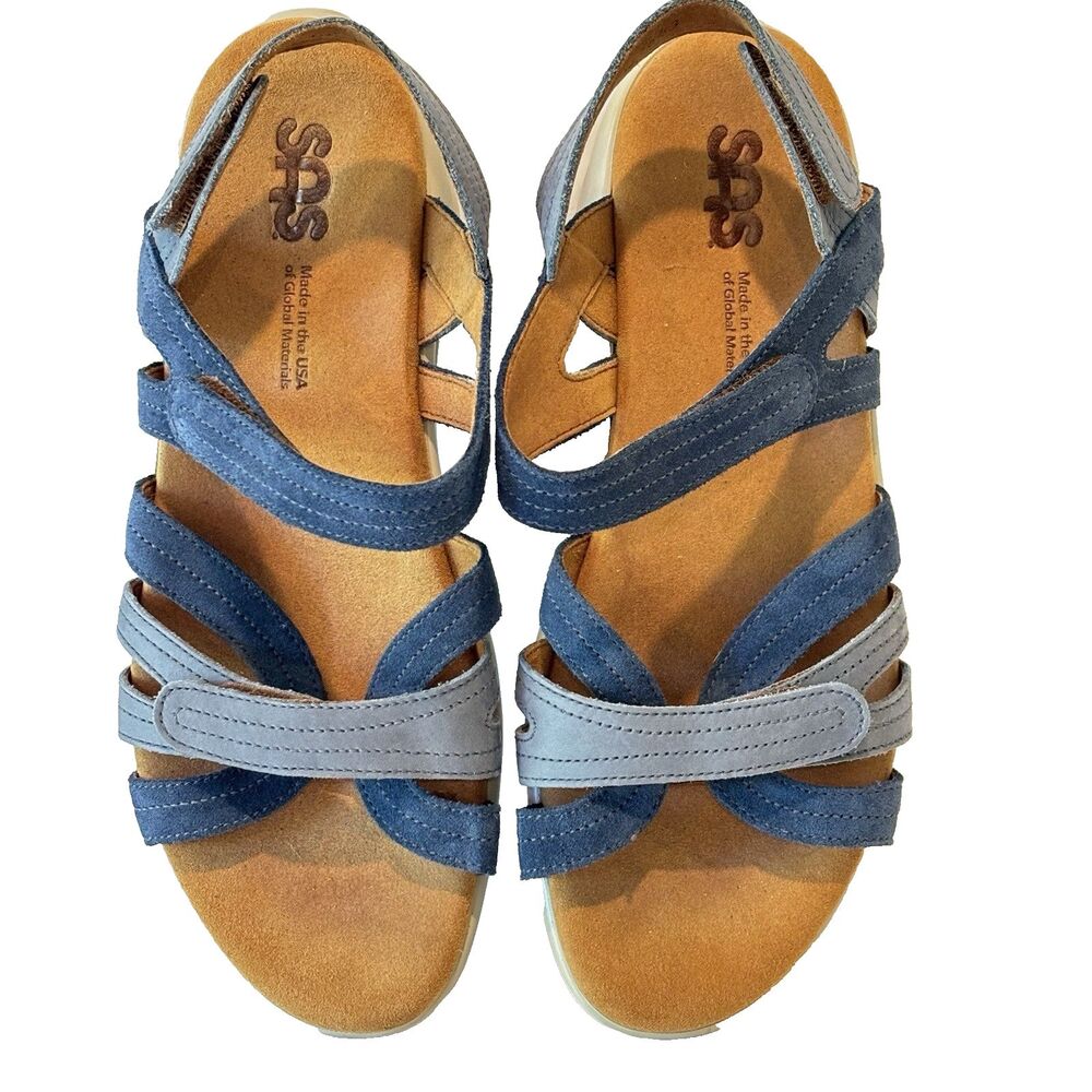 SAS Pier Oceanic Women's 8.5M Heel Strap Sandal Adjustable Straps Blue/Gray